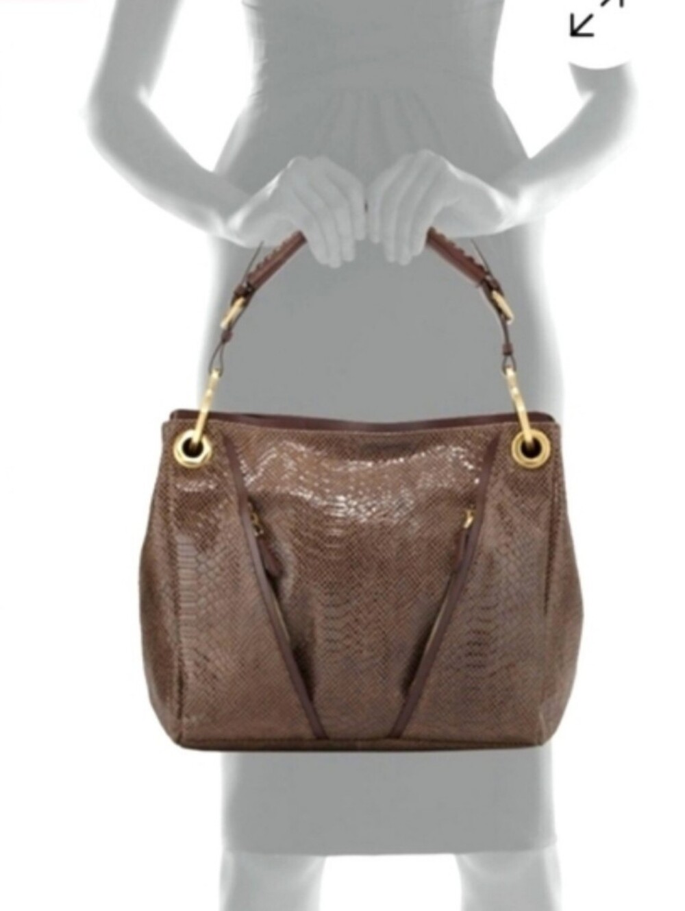 orYANY BETTE Beige Embossed PYTHON Leather Shoulder Handbag Hobo Bag Purse